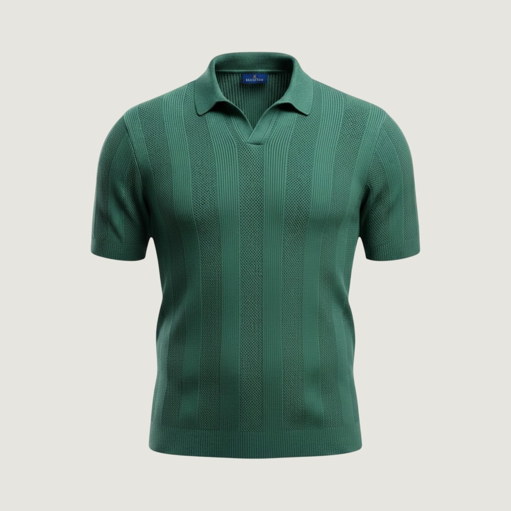 Stafford Knit Johnny Collar Polo Sweater Short Sleeve Textured Cotton Green XXL
